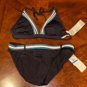 Jag Jeans Black Bikini with Blue and White Stripes